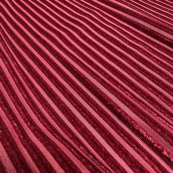 Velvet Burn Out Striped Bodysuit Large Maroon Leg O Mutton Sleeve Collar Neck - Picture 8 of 10